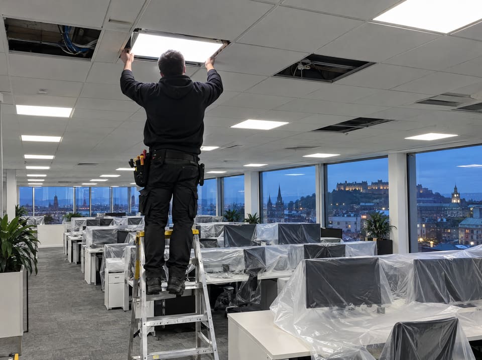Installing LED ceiling panels in an open-plan office